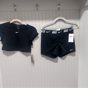 Nike Black Crop Tee and Logo Waistband Shorts